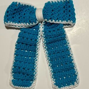 Crocheted Blue and White Bow